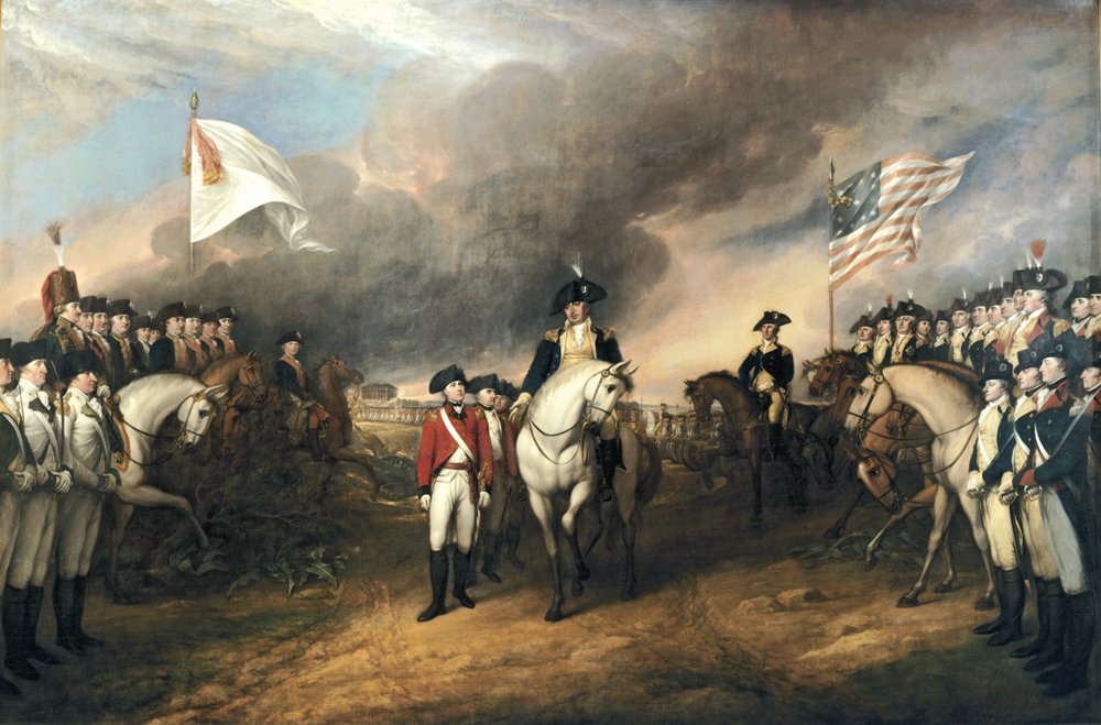 Image of the painting of Surrender of Lord Cornwallis where the British surrendered to the Americans