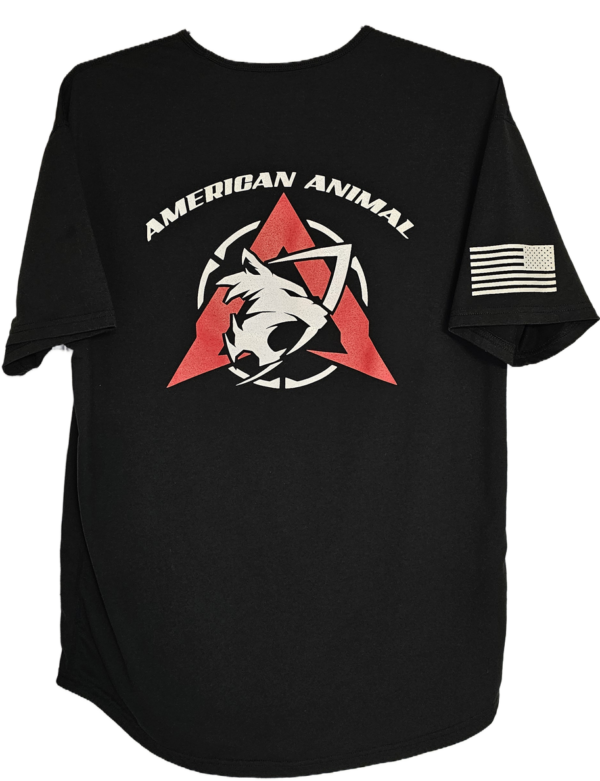 Black American Animal T-shirt Back with full American Animal Sabretooth logo